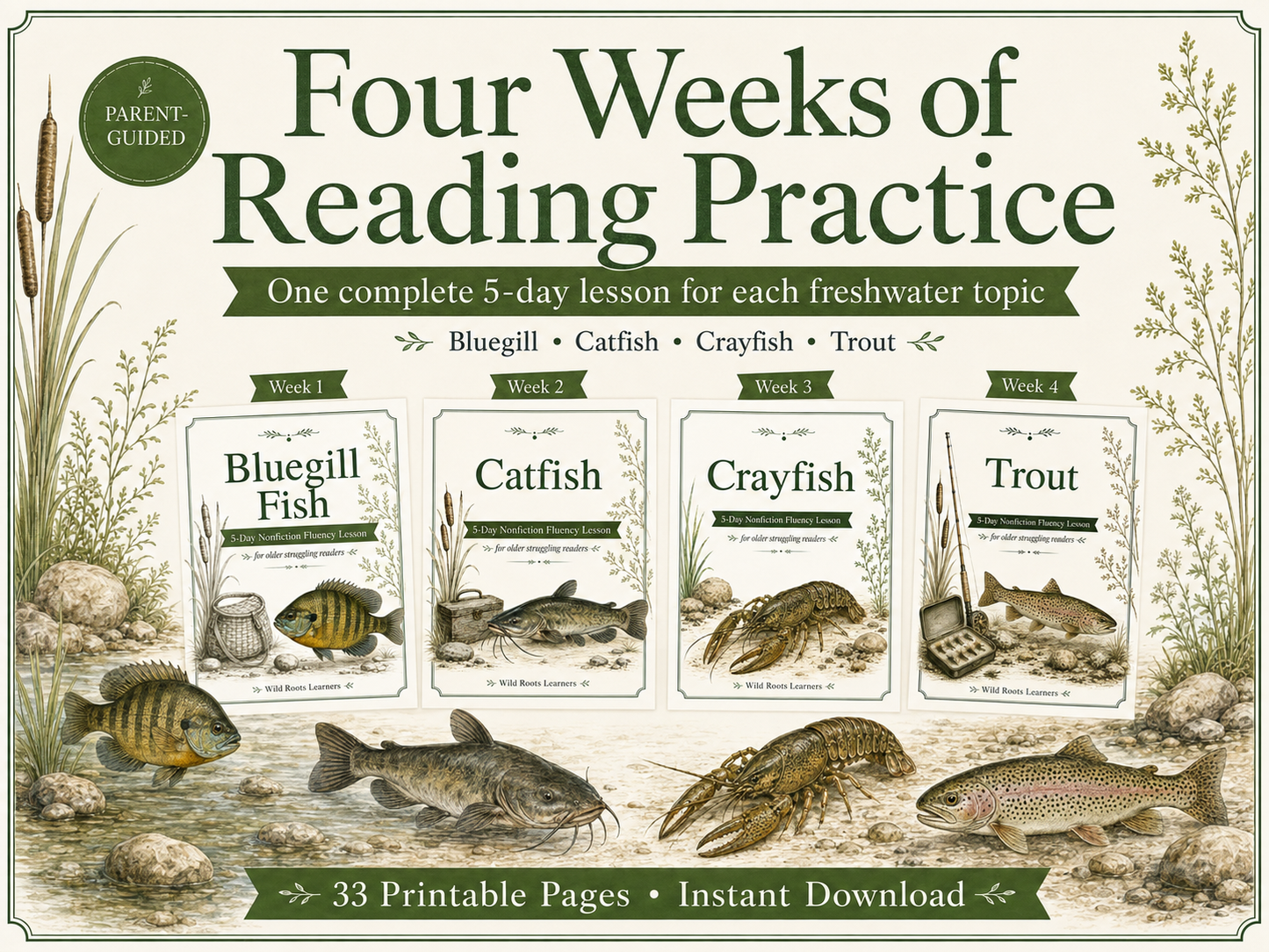 Freshwater Fish Bundle 4-Week Reading Fluency Passages