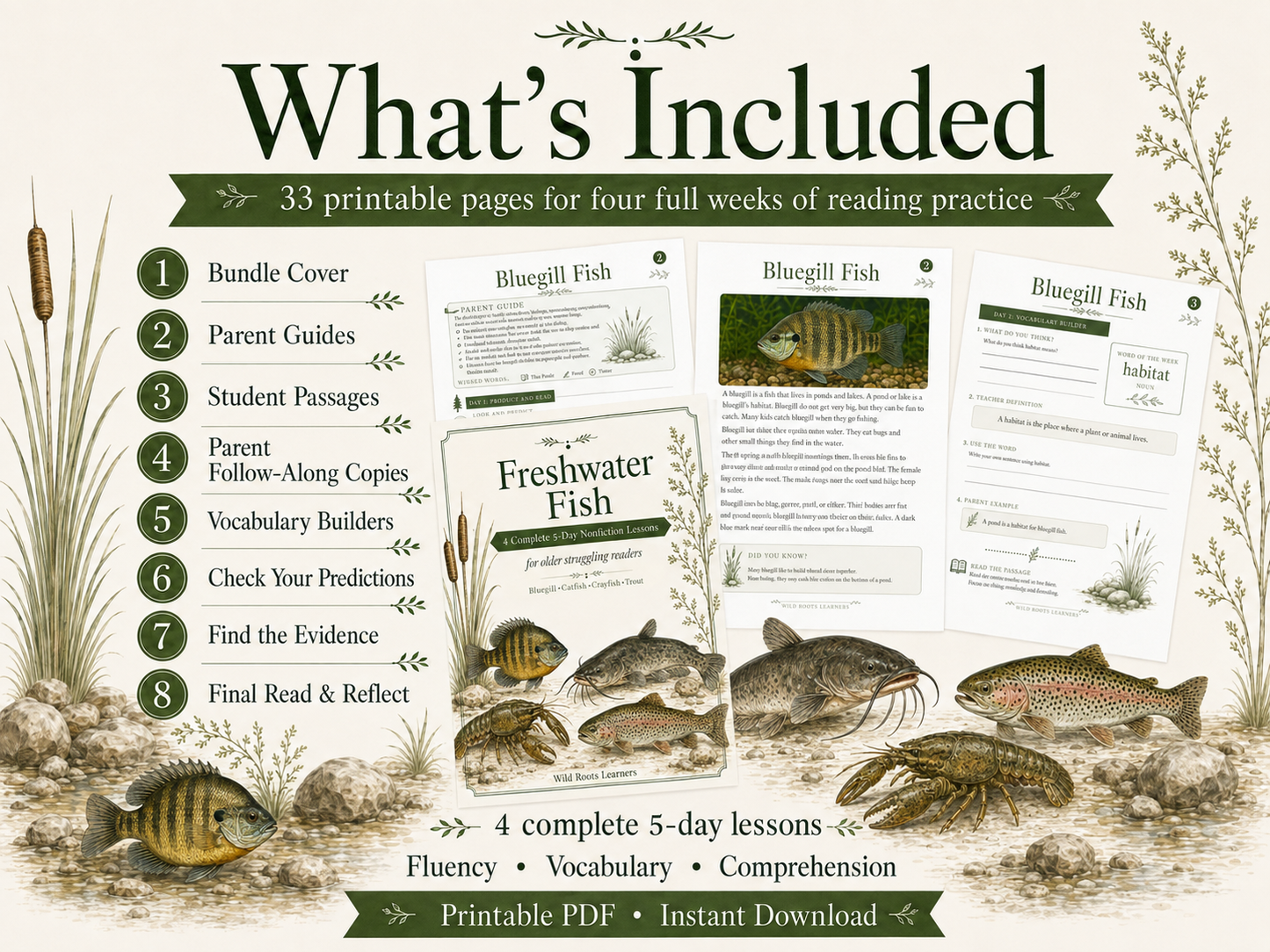 Freshwater Fish Bundle 4-Week Reading Fluency Passages